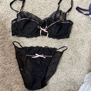 Adore Me set black with baby pink Lace Lingerie